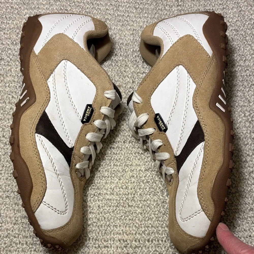 Perry Ellis America Men's White and Tan Casual Leather & Suede Sneakers